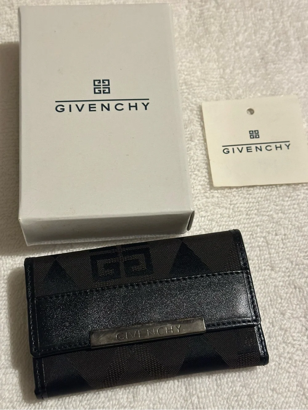 Givenchy Black Monogram Leather Card Holder with Silver Plaque